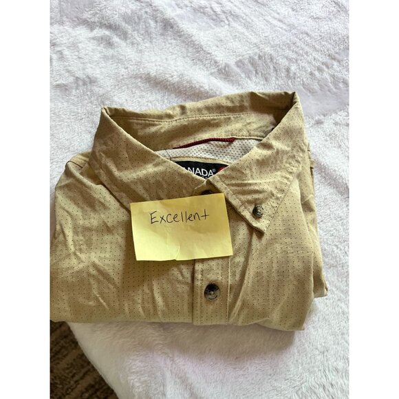 Canada Weathergear Mens Beige Short-Sleeve Button-Down Shirt Large Vented Back - Picture 12 of 12